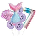 Set di palloncini per festa a sirena con numero 7 sfumato, coda di pesce e palloncini viola - Numero 7