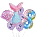 Set palloncini sirena con numero 8 sfumato e palloncino a conchiglia per compleanno - Numero 8