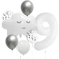 White cloud smile face and number 9 balloon set for birthday party decorations - Number 9
