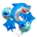 5-piece ocean theme balloon set with cartoon blue shark and star shaped foil balloons - Cartoon Blue Great White Shark Style / 5 Pieces