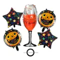 5-piece Halloween foil balloon set with champagne cup, pumpkin rounds and black stars - Skeleton Wine Glass Style(2)
