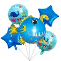 5pcs ocean theme birthday balloon set featuring a blue tropical fish and stars - Blue Tropical Fish Style / 5 Pieces
