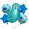 5-piece ocean theme party balloon set with cartoon seal and happy birthday round foil balloons - Teal Seal Style / 5 Pieces