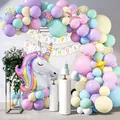 Unicorn party set with colorful balloon arch and gold Happy Birthday banner - Unicorn Balloon Chain B (5057728547743)