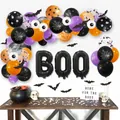 Halloween balloon arch kit with BOO foil balloons and 3D bat stickers for party decor - Halloween Theme Balloon Arch Set