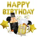 Detail of whiskey and beer foil balloons with gold stars for birthday party sets - Birthday Whiskey Bottle Balloon Bundle A