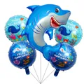 Shark and ocean animal balloon set including a large blue shark and foil birthday rounds - Mixed Design Blue Shark Style / 5 Pieces