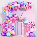 Rainbow lollipop balloons set for kids birthday party decoration with pastel latex arch - Strawberry Lollipop Balloon Chain