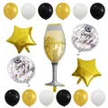 Détail du kit de 17 ballons de fête noir et or avec verre Cheers et étoiles en aluminium - Ensemble de Ballons Bouteille Whiskey D