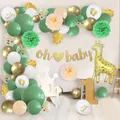 Sage green and gold Oh Baby shower balloon garland kit with giraffe foil and banners - Oh Baby Theme Decoration