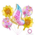 Detail view of butterfly and sunflower foil balloon set for birthday party decorations - Butterfly Yellow Sunflower Round Style (5)