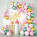 Macaron pink and mint green balloon arch kit with gold Happy Birthday sign for parties - Macaron Pink Baby Shower Balloon Chain