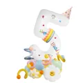 Detail of white number 5 balloon set with daisy and pastel macaron balloon base - Number 5 Style