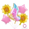 Balloon set featuring butterfly, sunflower, and star shapes for birthday party decor - Butterfly Pink Star Yellow Sunflower Style (8)