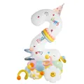 Detail von weißem Ballon Nummer 2 mit Geburtstagsdruck und Gänseblümchen-Basis-Set - Nummer 2 Stil