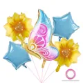 Close-up of butterfly, sunflower and star foil balloons set with ribbon and tube - Butterfly Blue Star Yellow Sunflower Style (9)