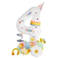 Number 4 birthday balloon stand with floral hat and colorful daisy floral decorations - Number 4 Style