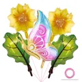 Detail set of butterfly, sunflower and leaf foil balloons with pink ribbon for girls party - Butterfly Green Leaf Round Style (11)