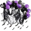 Halloween balloon arch kit with purple black silver balloons and creepy cloth with bats - Halloween Balloon Arch B (Creepy Cloth Style)