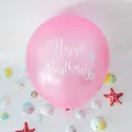 Pink 12-inch mermaid birthday latex balloon with white Happy Birthday shell print - Happy Birthday Print / Pink