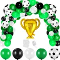 Soccer theme balloon arch kit with gold champion trophy and football pattern latex balloons - Passion Green Football Set