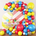 Colorful circus balloon arch kit with red, blue and yellow latex balloons for birthday party - Macaron Circus Balloon Garland Set