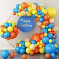 Colorful macaron balloon arch kit with gold Happy Birthday sign and round metal frame - Balloon Chain Set