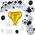 Soccer theme party balloon kit with gold trophy and black white latex balloons - Football Color Series Set