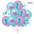 15pcs mermaid themed balloon set with purple, teal and blue sequins for party decor - Ocean Theme Style (浅蓝亮片6)