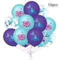 15pcs mermaid theme party balloons set with purple shells and blue confetti - Ocean Theme Style (浅蓝亮片7)