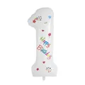 40 inch witte folieballon nummer 1 met kleurrijke Happy Birthday print en sterren - Witte Cijfer 1 Stijl (Met Stickers) / 40 Inch