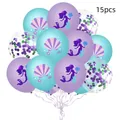 15pcs mermaid balloon bouquet with pastel blue and purple shells for birthday party decor - Ocean Theme Style (紫绿亮片1)