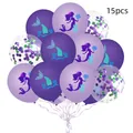15pcs mermaid party balloons set with purple sequins and shell printed latex textures - Ocean Theme Style (紫绿亮片4)