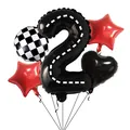 Racing themed balloon set with black number 2 road pattern and red stars for kids birthday - Racing Number 2 Style