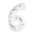 40 inch witte folieballon nummer 6 met gekleurde sterren en Happy Birthday opdruk - Witte Cijfer 6 Stijl (Met Stickers)
