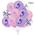 15-piece mermaid party balloon set with starfish patterns and colorful sequins - Ocean Theme Style (紫绿亮片5)