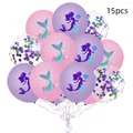 15pcs mermaid themed balloon set with pink shell prints and purple confetti accents - Ocean Theme Style (紫绿亮片6)