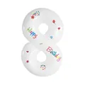 40-inch witte cijferballon 8 met Happy Birthday print en kleurrijke feesticoontjes - Witte Cijfer 8 Stijl (Met Stickers)