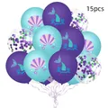 15pcs mermaid themed latex balloon set with purple fish tail and shell glitter confetti - Ocean Theme Style (紫绿亮片7)