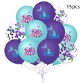 15pcs mermaid balloon set with purple tails, blue shells and shiny glitter sequins - Ocean Theme Style (紫绿亮片8)
