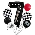 Rennwagen-Ballonset mit Zahl 7 Folienballon und schwarz-weißen Zielflaggen - Zahl 7