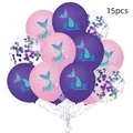 15pcs Mermaid theme balloon set with purple pink latex and teal tail shell patterns - Ocean Theme Style (紫绿亮片10)