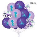 15pcs purple mermaid party balloon set with seahorse prints and colorful sequins - Ocean Theme Style (紫绿亮片11)