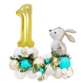 Grey Easter rabbit balloon set with 40-inch gold number 1 for first birthday party - Gold Rabbit (Number 1)