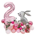 33-piece grey Easter bunny balloon set with large pink number 2 for kids 2nd birthday party - Rose Gold Rabbit (Number 2)