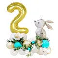 33pcs Easter bunny balloon set with gold number 2 and green leaf decorations for kids birthday - Gold Rabbit (Number 2)