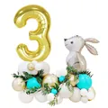 3rd birthday gray bunny balloon set with gold number 3 and colorful latex balloon base - Gold Rabbit (Number 3)