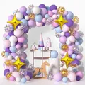 Pastel unicorn party balloon arch kit with macaron colors and gold star foil balloons - Rainbow Unicorn Style