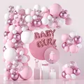 Baby Shower Ballongirlande Set in Pink und Weiß mit Baby Girl Folienballons Deko - Rosa Baby Mädchen Stil
