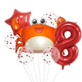 Cartoon crab and red number 8 foil balloon set with polka dot latex balloons for birthday - Crab Style (8)